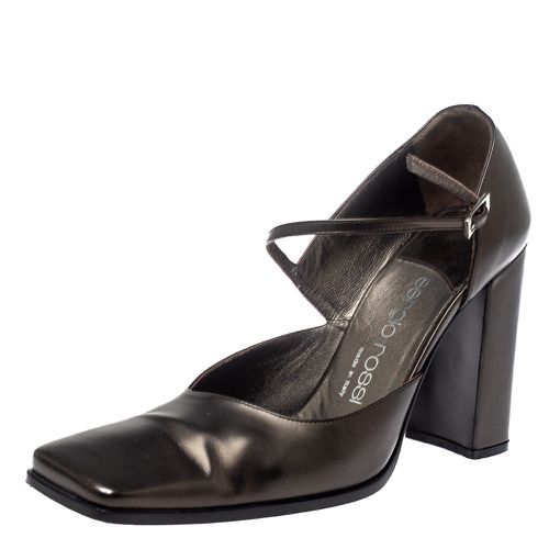 Sergio Rossi Dark Grey Leather Ankle Strap Square Toe Pumps Size 37.5 - Sergio Rossi - Modalova