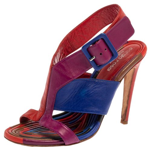 Sergio Rossi Multicolor Leather Buckle Slingback Sandals Size 37.5 - Sergio Rossi - Modalova