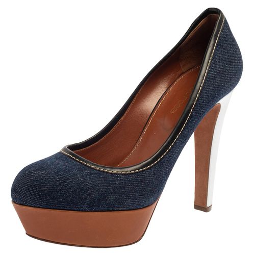 Sergio Rossi Blue Denim And Leather Platform Pumps Size 38.5 - Sergio Rossi - Modalova