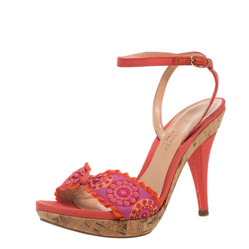 Sergio Rossi Orange Embroidered Strap Sandals Size 37.5 - Sergio Rossi - Modalova