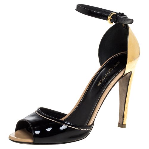 Sergio Rossi Black Patent Leather Metal Heel Ankle Strap Sandals Size 36 - Sergio Rossi - Modalova