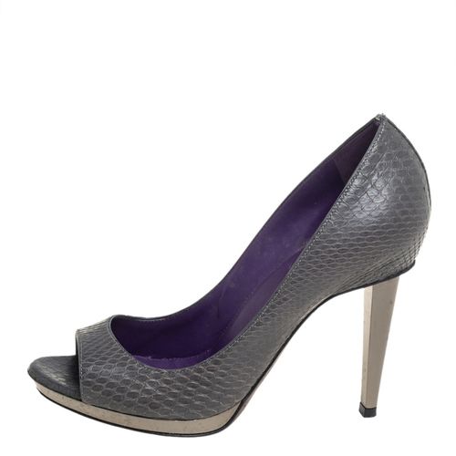Python Leather Peep Toe Pumps Size 37.5 - Sergio Rossi - Modalova