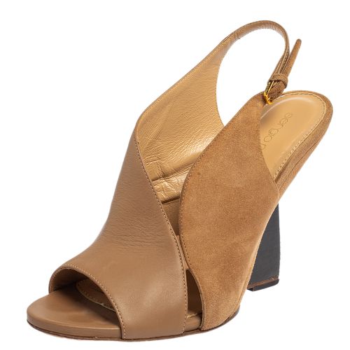 Sergio Rossi Dark Beige Leather and Suede Slingback Sandals Size 38 - Sergio Rossi - Modalova