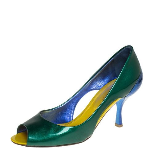 Sergio Rossi Green/Blue Patent Leather Peep Toe Pump Size 37 - Sergio Rossi - Modalova