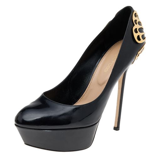 Sergio Rossi Black Patent Leather Butterfly Plaque Platform Pumps Size 38.5 - Sergio Rossi - Modalova