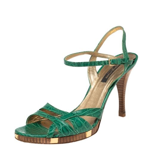 Sergio Rossi Green Croc Embossed Leather Ankle-Strap Sandals Size 41 - Sergio Rossi - Modalova