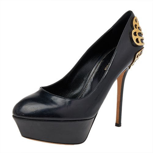 Sergio Rossi Black Leather Butterfly Plaque Platform Pumps Size 38.5 - Sergio Rossi - Modalova