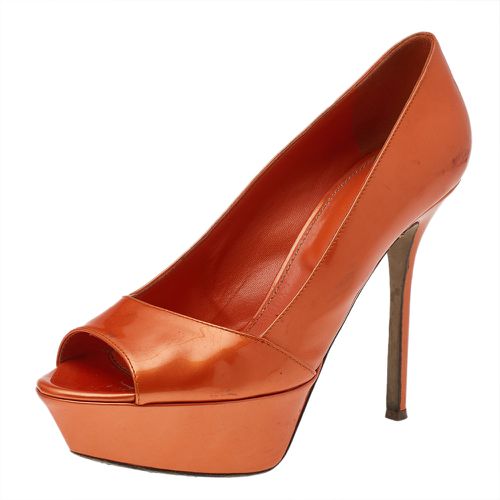 Sergio Rossi Orange Patent Leather Peep Toe Platform Pumps Size 36.5 - Sergio Rossi - Modalova