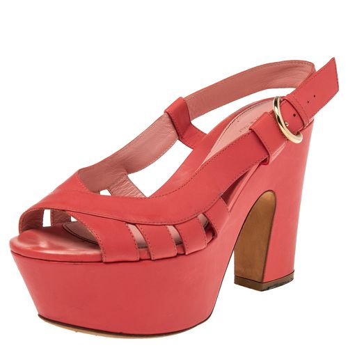 Sergio Rossi Red Leather Platform Block Heel Slingback Sandals Size 36 - Sergio Rossi - Modalova