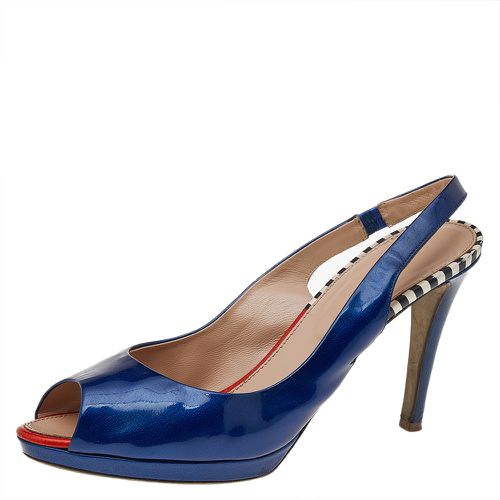 Sergio Rossi Blue Patent Leather Peep Toe Slingback Sandals Size 40 - Sergio Rossi - Modalova