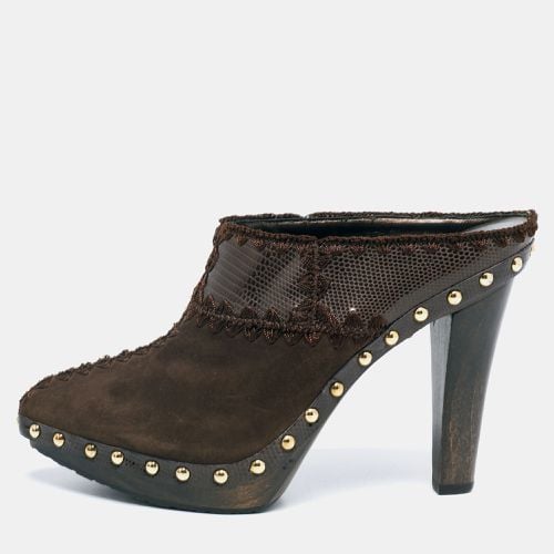 Sergio Rossi Brown Lizard Embossed Leather and Suede Studded Platform Mules Size 38 - Sergio Rossi - Modalova