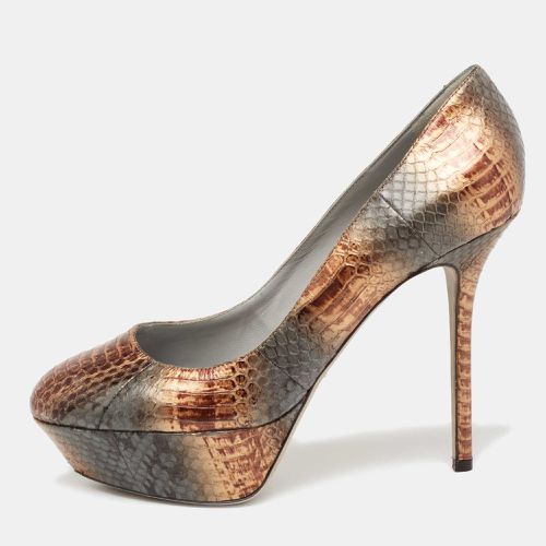 Sergio Rossi Metallic Brown/Grey Water Snake Platform Pumps Size 39 - Sergio Rossi - Modalova