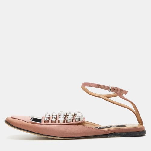 Sergio Rossi Old Rose Satin Crystal Embellished Ankle Strap Flats Size 36 - Sergio Rossi - Modalova