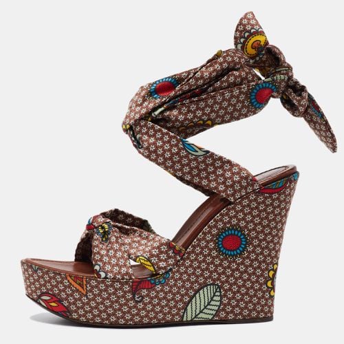 Sergio Rossi Multicolor Printed Satin Ankle-Wrap Wedge Platform Sandals Size 40 - Sergio Rossi - Modalova