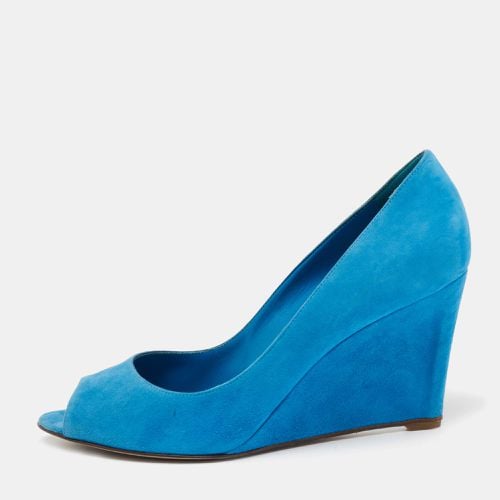 Sergio Rossi Blue Suede Peep Toe Wedge Pumps Size 40.5 - Sergio Rossi - Modalova