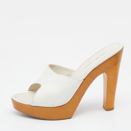 Sergio Rossi White Leather Wooden Platform Heel Sandals Size 38.5 - Sergio Rossi - Modalova