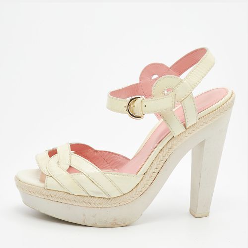 Sergio Rossi Cream Patent Leather Platform Espadrille Ankle Strap Sandals Size 39 - Sergio Rossi - Modalova