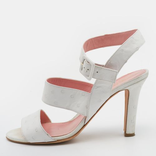 Sergio Rossi White Ostrich Leather Ankle Strap Sandals Size 39 - Sergio Rossi - Modalova