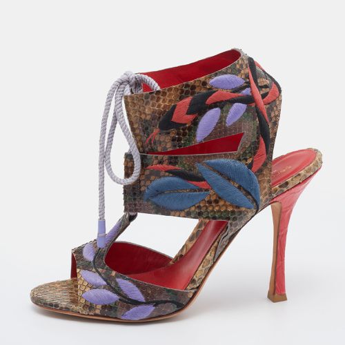 Sergio Rossi Multicolor Embroidered Python Ankle Tie Up Sandals Size 40 - Sergio Rossi - Modalova