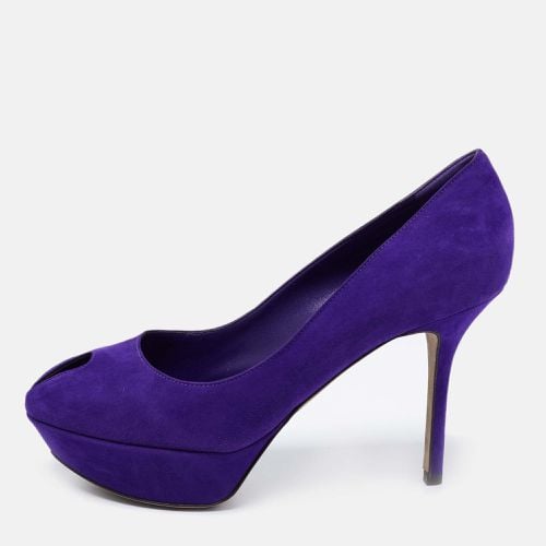 Sergio Rossi Blue Suede Peep Toe Platform Pumps Size 38.5 - Sergio Rossi - Modalova