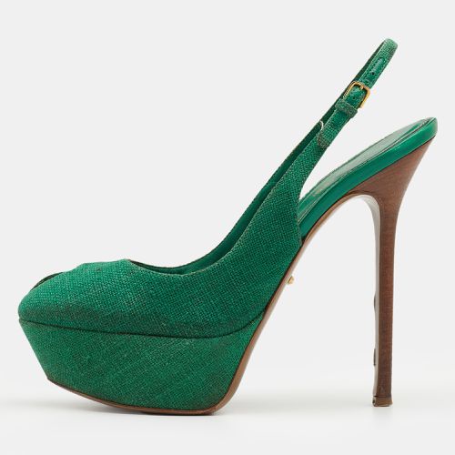 Sergio Rossi Green Canvas Cachet Peep Toe Platform Slingback Sandals Size 37 - Sergio Rossi - Modalova