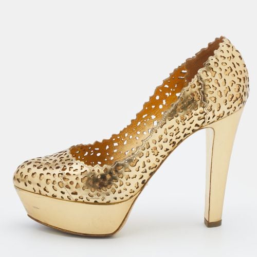 Sergio Rossi Metallic Gold Laser Cut Leather Platform Pumps Size 36.5 - Sergio Rossi - Modalova