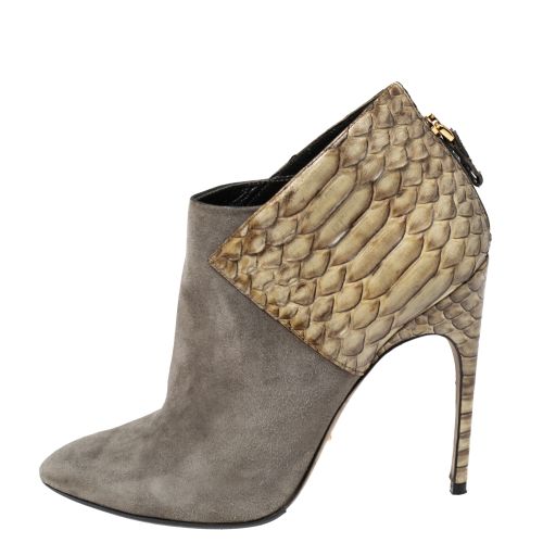 Light Olive Suede and Python Leather Ankle Booties Size 39 - Sergio Rossi - Modalova