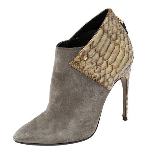 Sergio Rossi Light Olive Green Suede and Python Leather Ankle Booties Size 39 - Sergio Rossi - Modalova