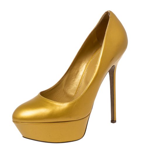 Sergio Rossi Metallic Gold Leather Platform Pumps Size 38 - Sergio Rossi - Modalova