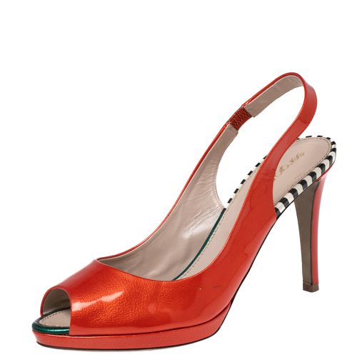 Sergio Rossi Orange Patent Leather Peep-Toe Platform Slingback Pumps Size 38 - Sergio Rossi - Modalova