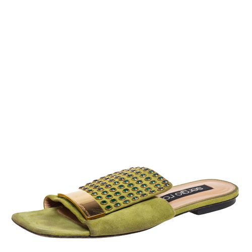 Sergio Rossi Green Suede Studded Flat Slides Size 36.5 - Sergio Rossi - Modalova