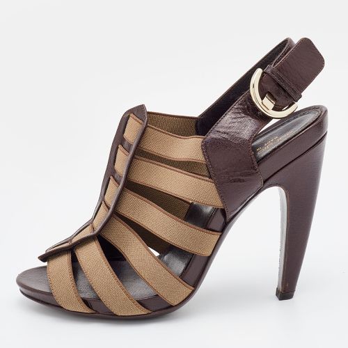 Sergio Rossi Brown/Grey Leather and Elastic Strappy Sandals Size 37 - Sergio Rossi - Modalova