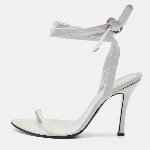 Sergio Rossi White Leather Ankle Wrap Sandals Size 38 - Sergio Rossi - Modalova