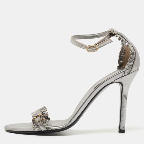 Sergio Rossi Metallic Grey Ruffle Leather Ankle Strap Sandals Size 40 - Sergio Rossi - Modalova