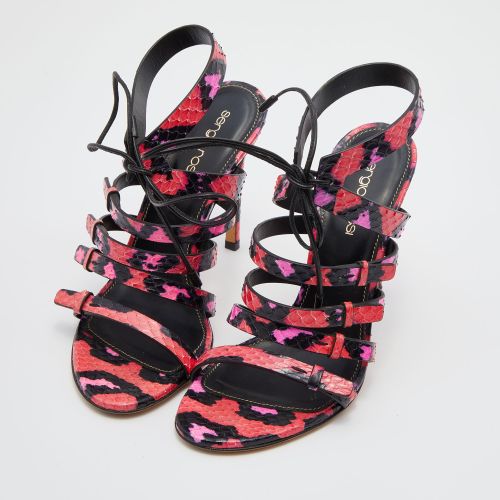 Black Python Leather Ankle Tie Up Strappy Sandals Size 36 - Sergio Rossi - Modalova