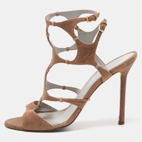 Sergio Rossi Brown Textured Suede Ankle Strap Sandals Size 39.5 - Sergio Rossi - Modalova