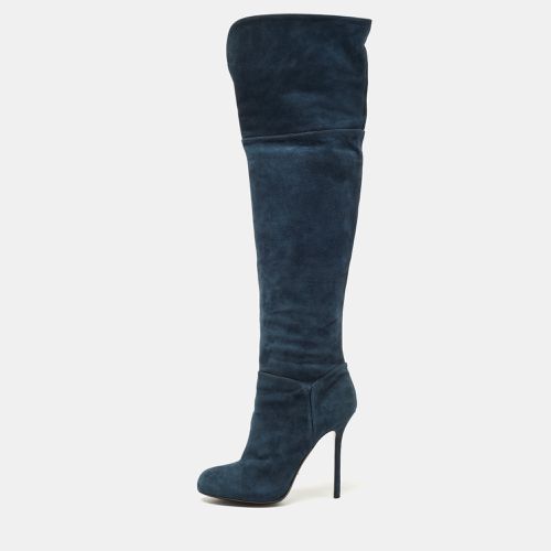 Sergio Rossi Blue Suede Knee Length Boots Size 40.5 - Sergio Rossi - Modalova