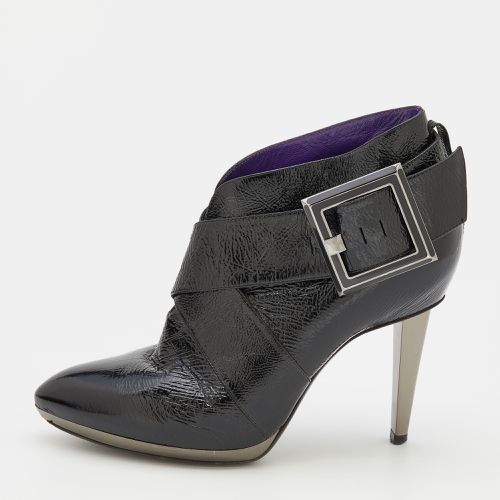 Sergio Rossi Black Patent Leather Buckle Detail Ankle Length Boots Size 37 - Sergio Rossi - Modalova