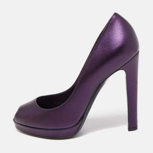 Sergio Rossi Metallic Purple Leather Peep Toe Pumps Size 38 - Sergio Rossi - Modalova