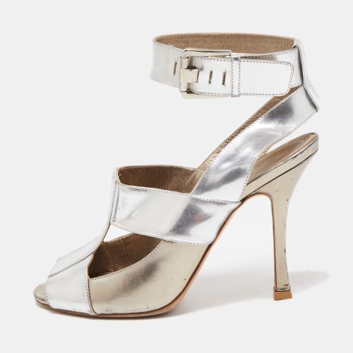 Sergio Rossi Silver Leather Open Toe Ankle Strap Sandals Size 37.5 - Sergio Rossi - Modalova