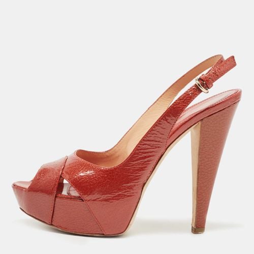 Sergio Rossi Orange Patent Leather Peep Toe Platform Slingback Sandals Size 38 - Sergio Rossi - Modalova