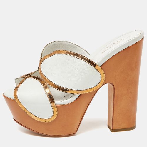 Sergio Rossi White Leather Wooden Platform Slide Sandals Size 38 - Sergio Rossi - Modalova