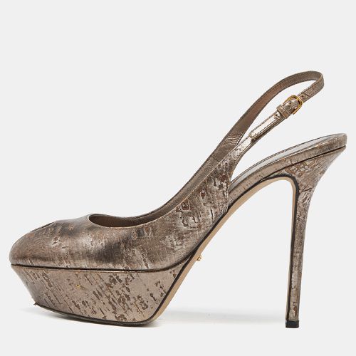 Sergio Rossi Gold Metallic Leather Peep Toe Platform Slingback Pumps Size 39 - Sergio Rossi - Modalova