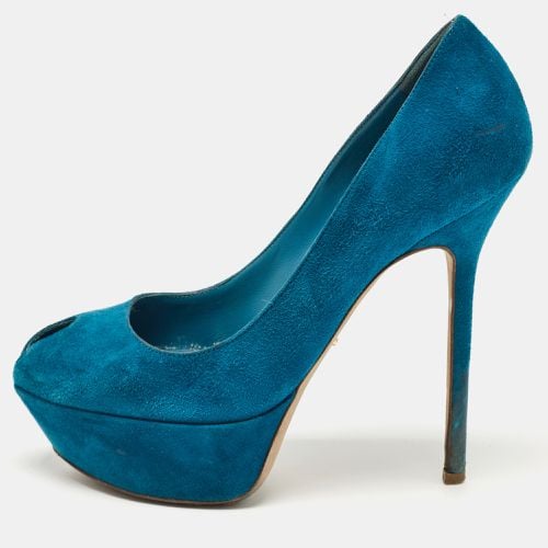 Sergio Rossi Blue Suede Peep Toe Platform Pumps Size 37.5 - Sergio Rossi - Modalova