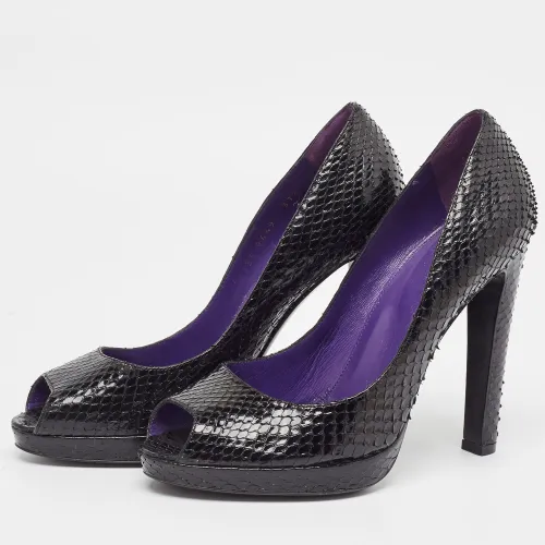 Size 37.5 Python Leather Peep Toe Pumps - Sergio Rossi - Modalova