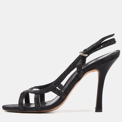 Sergio Rossi Black Satin Crystal Embellished Ankle Strap Sandals Size 37.5 - Sergio Rossi - Modalova