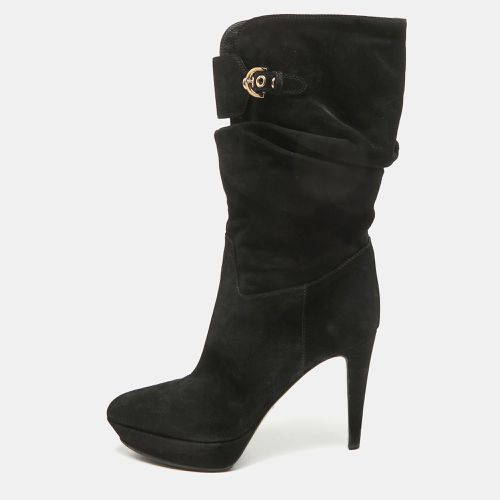 Sergio Rossi Black Suede Buckle Mid Calf Boots Size 40 - Sergio Rossi - Modalova