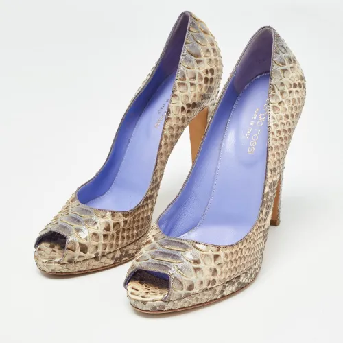 Python Leather Peep Toe Pumps Size 37.5 - Sergio Rossi - Modalova