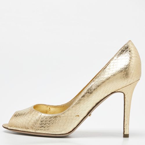 Sergio Rossi Gold Watersnake Leather Peep Toe Pumps Size 39 - Sergio Rossi - Modalova