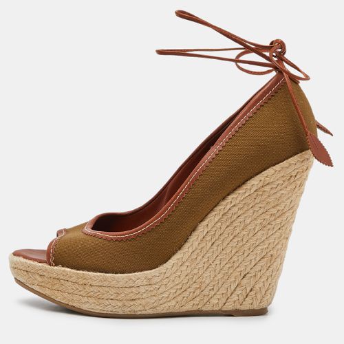 Sergio Rossi Brown Canvas Espadrille Wedge Ankle Tie Sandals Size 39 - Sergio Rossi - Modalova